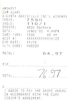 receipt from airport bar